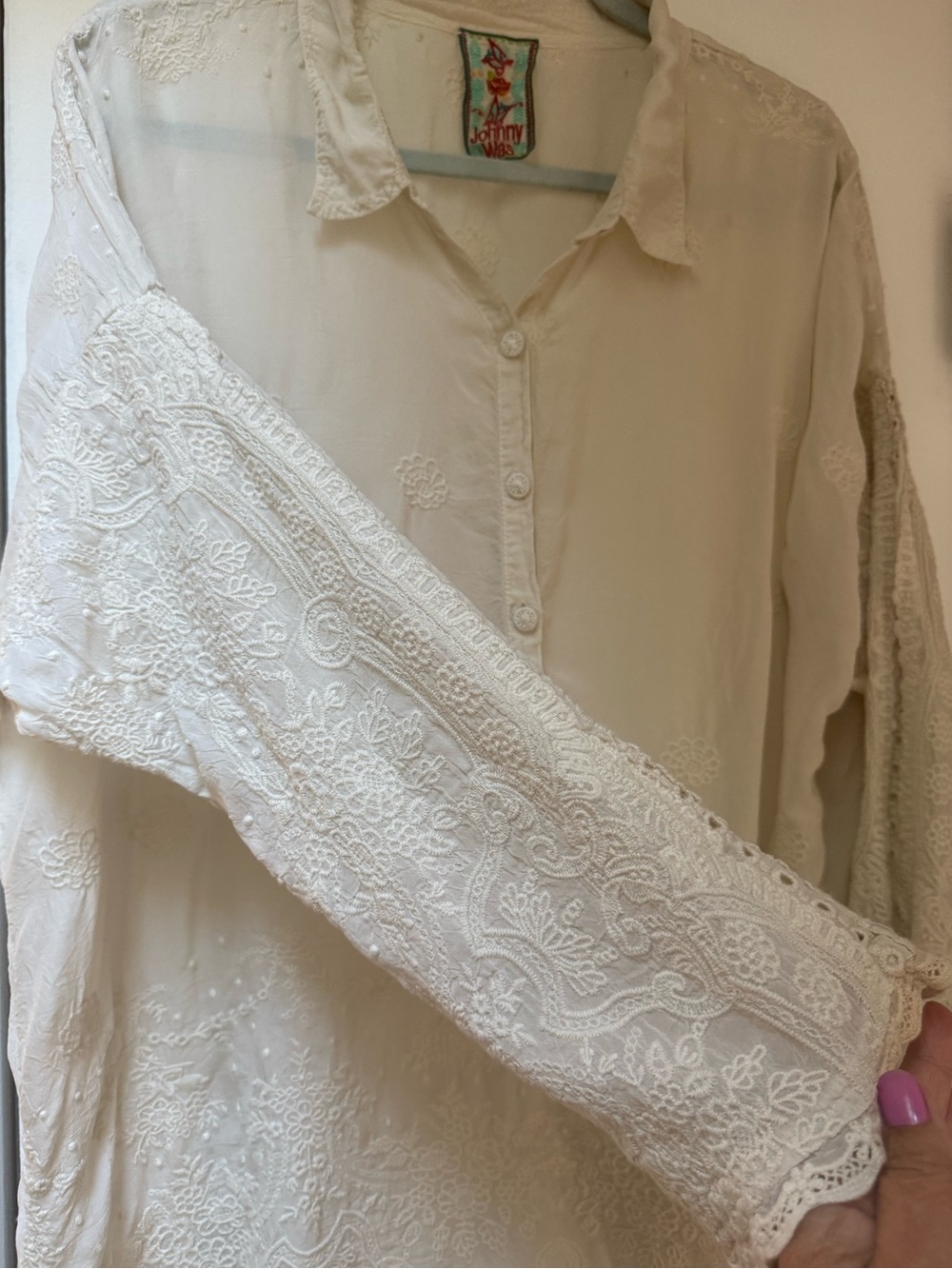 Johnny Was Cream Embroidered Boho Tunic Top - Picture 3 of 8